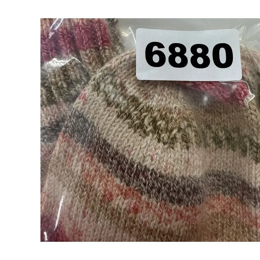 Hand Knit Womens Wool Socks Pink Brown Beight Pattern